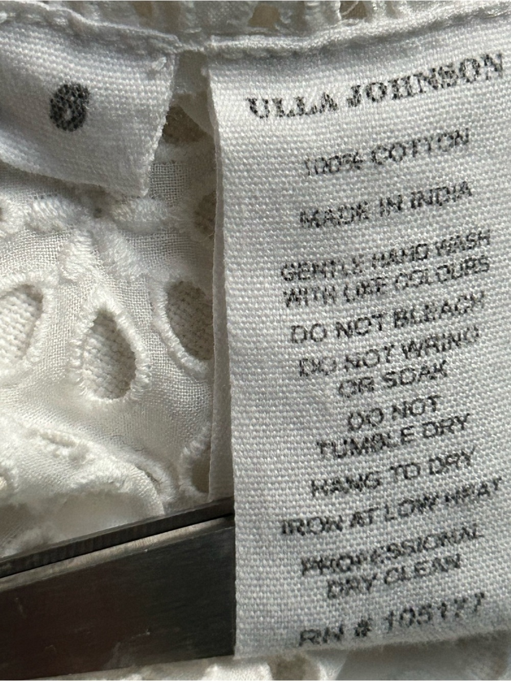 Ulla Johnson Dolly Top Blouse White Cotton Eyelet Tassel Tie Size 6 - Picture 15 of 16